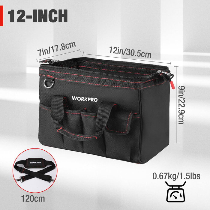 Workpro Bolsa de herramientas con cremallera y correa ajustable