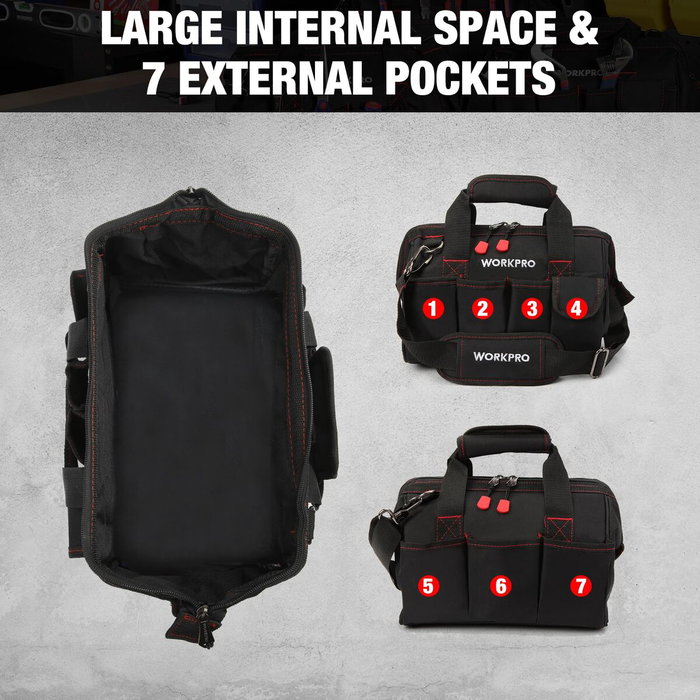 Workpro Bolsa de herramientas con cremallera y correa ajustable