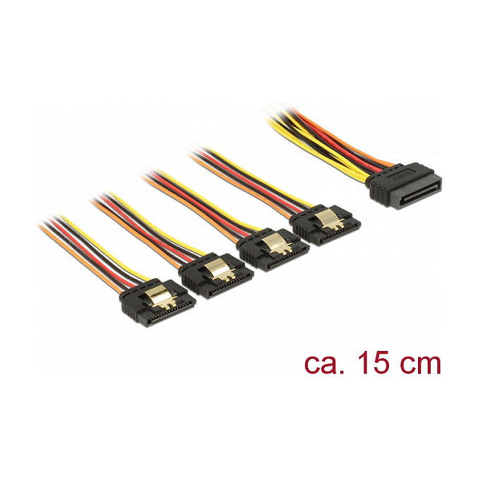DeLOCK 60156 Cable SATA de 15 pines a 4 x 15 pines con función de enclavamiento, 15 cm