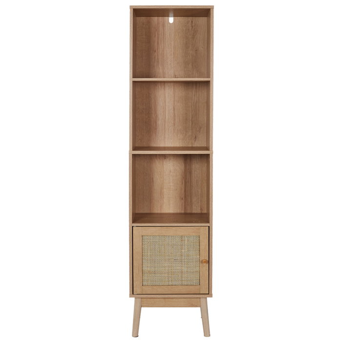 Home Deco Factory Estantería Bali Con 1 Puerta y 3 Baldas para Comedor o Baño Madera y Ratán 40x30x160 cm