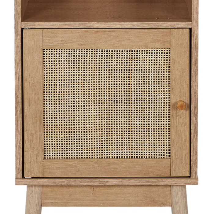 Home Deco Factory Estantería Bali Con 1 Puerta y 3 Baldas para Comedor o Baño Madera y Ratán 40x30x160 cm