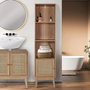 Home Deco Factory Estantería Bali Con 1 Puerta y 3 Baldas para Comedor o Baño Madera y Ratán 40x30x160 cm