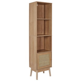 Home Deco Factory Estantería Bali Con 1 Puerta y 3 Baldas para Comedor o Baño Madera y Ratán 40x30x160 cm