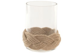 DKD Home Decor Portavela Mediterraneo Natural Cristal y Yute 13 x 15 x 13 cm (6 Unidades) Cnacc 26