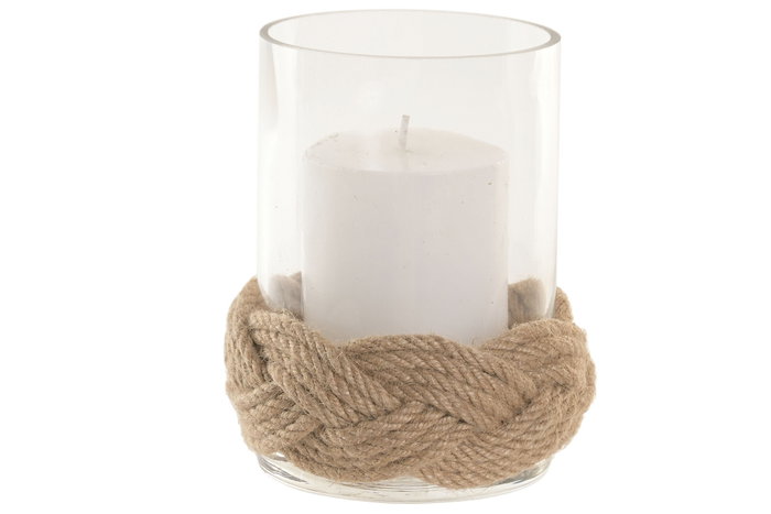 DKD Home Decor Portavela Mediterraneo Natural Cristal y Yute 13 x 15 x 13 cm (6 Unidades) Cnacc 26
