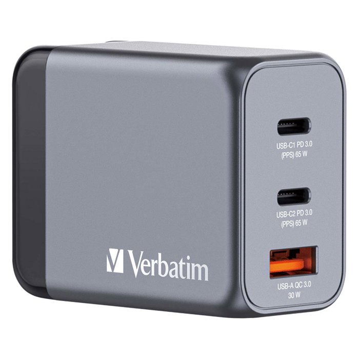 Verbatim GNC-65 Cargador de Pared GaN 65W con 2x USB-C y 1x USB-A