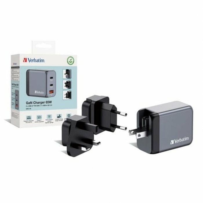 Verbatim GNC-65 Cargador de Pared GaN 65W con 2x USB-C y 1x USB-A