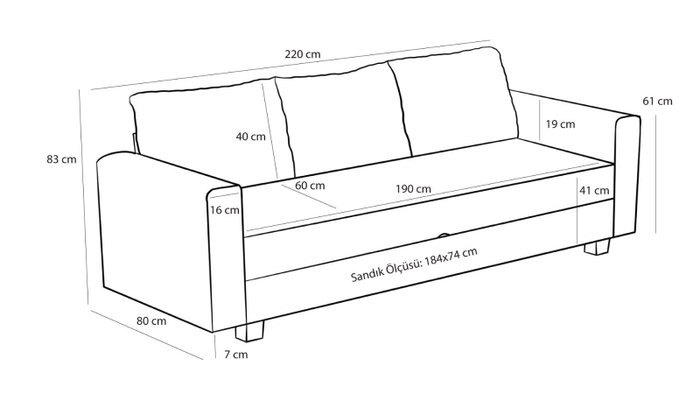 Atelier Del Sofa Sofá-Cama 3 Plazas Antracita con Almacenamiento 220x80 cm