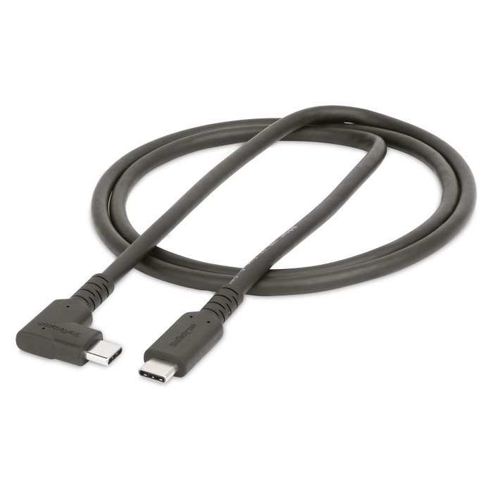 StarTech.com Cable USB-C RUSB31CC1MBR de 1 m, 10 Gbps, 100 W, Ángulo Recto, Negro
