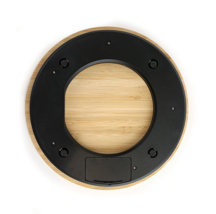 Inde Báscula de Cocina Digital Redonda de Bambú 5 Kg. Dimensiones: 20.8 cm (Largo) x 20.7 cm (Alto) x 4.1 cm (Ancho) (12 Unidades)