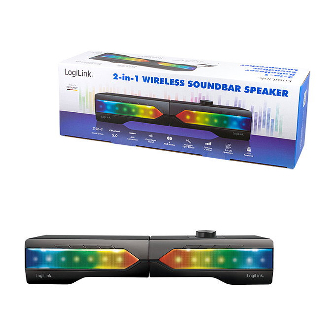 LogiLink Barra de Sonido Activa con Iluminación, 2.0 CH, BT/3.5mm