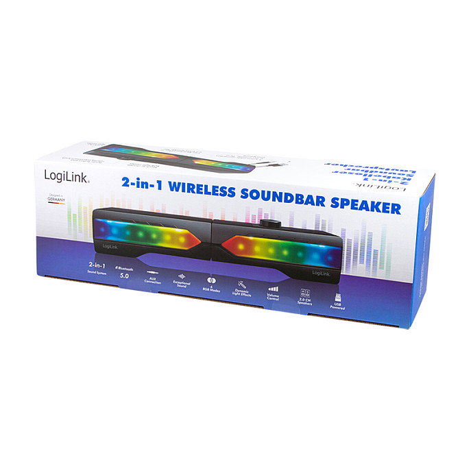 LogiLink Barra de Sonido Activa con Iluminación, 2.0 CH, BT/3.5mm