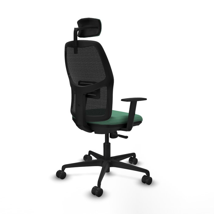 Silla de oficina Alfera con mecanismo Sincro tapizada con Tela color Verde esmeralda y malla color Negro. Equipada con lumbar 1D, Brazos 1D, Cabecero 2D y Ruedas 65mm nailon Silla de oficina Alfera con mecanismo Sincro tapizada con Tela color Verde esmeralda y malla color Negro. Equipada con lumbar 1D, Brazos 1D, Cabecero 2D y Ruedas 65mm nailon