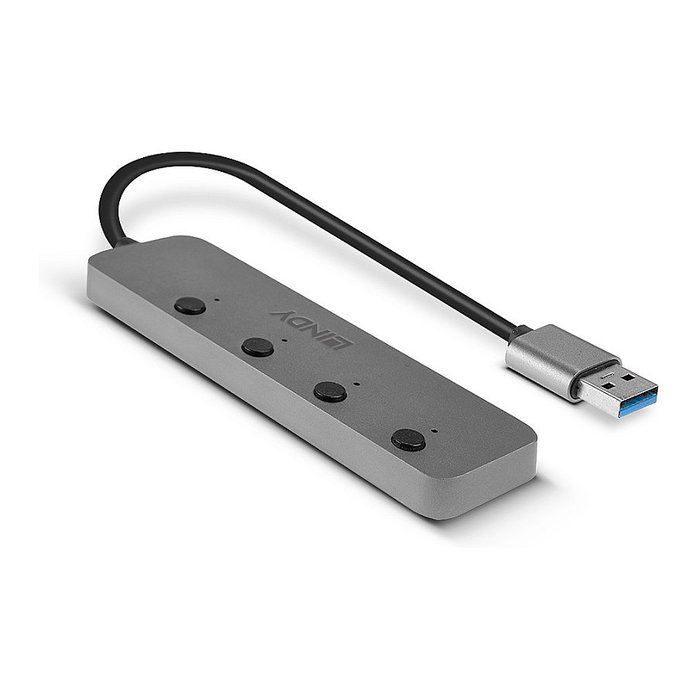 LINDY 43309 Hub USB 3.0 de 4 Puertos Aktiv Gris
