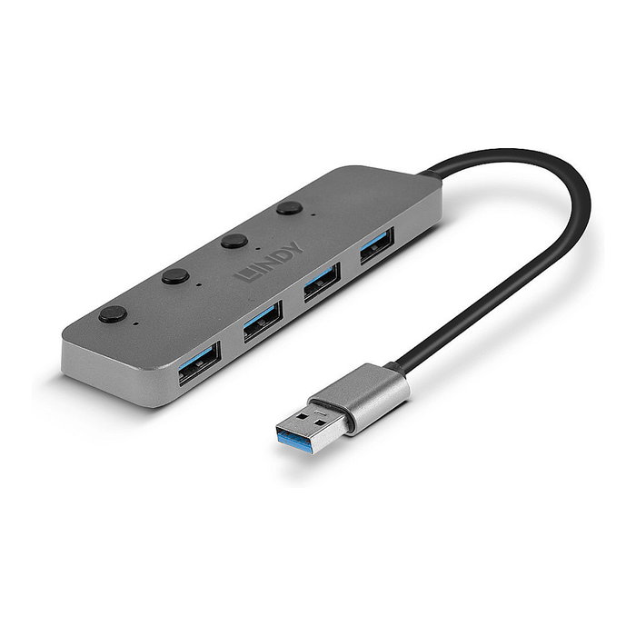 LINDY 43309 Hub USB 3.0 de 4 Puertos Aktiv Gris