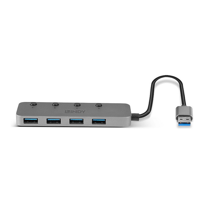 LINDY 43309 Hub USB 3.0 de 4 Puertos Aktiv Gris
