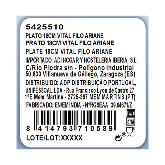 Plato Porcelana Reforzada Vital Filo Ariane 18 cm Plato Porcelana Reforzada Vital Filo Ariane 18 cm