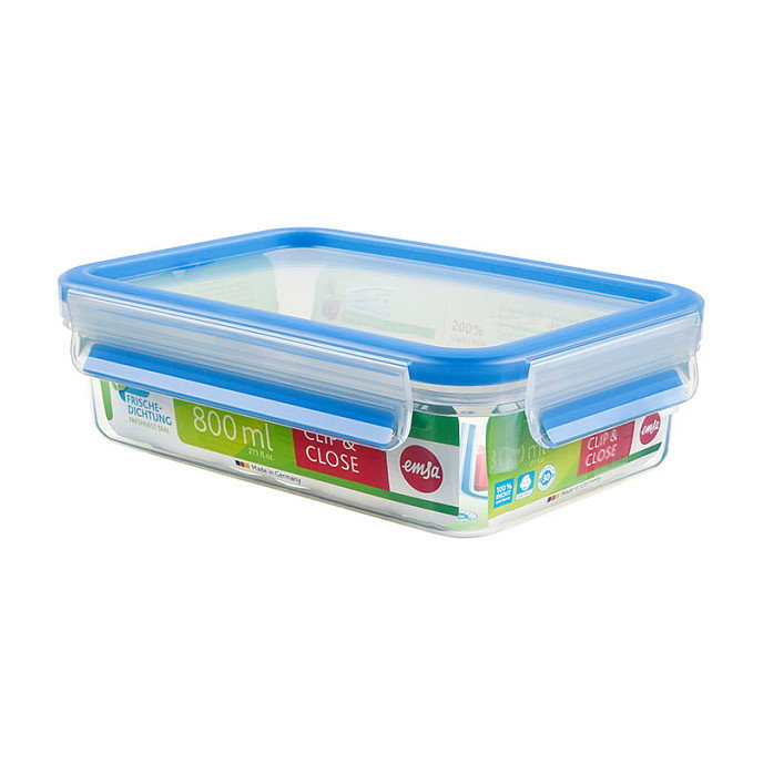 Emsa 508539 Caja rectangular con tapa 0,8 L Transparente/Azul a prueba de fugas