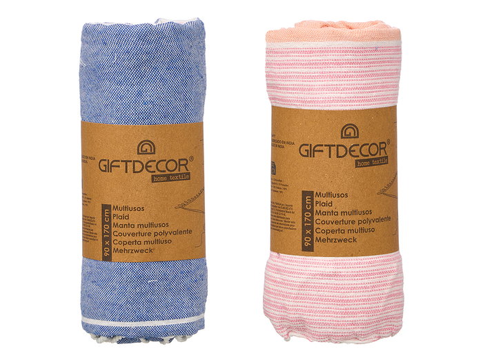 Giftdecor - Multiusos de Rayas, Surtidos Colores Rosa y Azul, 90x170 cm, 90% Algodón 10% Poliéster, Pañuelo o Chal (Set de 18)