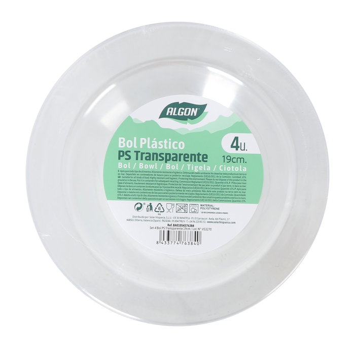 Algon Set 4 Bol Transparente PS 19 cm (24 Unidades)
