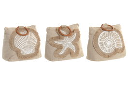 DKD Home Decor Hangzhou design 26b Sujetapuertas Mediterraneo Beige Blanco 18 x 11 x 16.5 cm (3 Unidades)