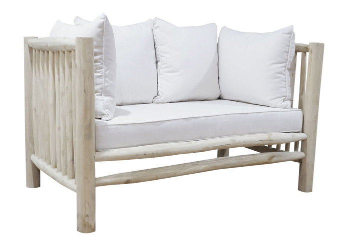 DKD Home Decor Sofá Teca Poliester Blanco y Natural DKD Home Decor Sofá Teca Poliester Blanco y Natural
