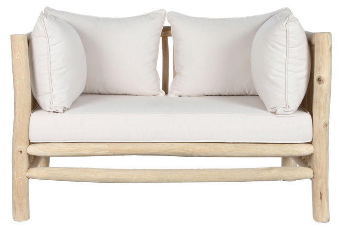 DKD Home Decor Sofá Teca Poliester Blanco y Natural DKD Home Decor Sofá Teca Poliester Blanco y Natural