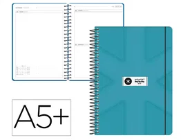 Antartik Agenda Escolar 2026-2027 Bilingüe, Día Página, A5+, Espiral, Color Turquesa, 80g FSC