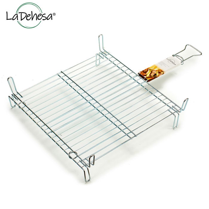La Dehesa Parrilla Doble Zincada 50 x 50 cm Plateada Metal Acero Zincado con 4 Patas y Asa (Set de 5)