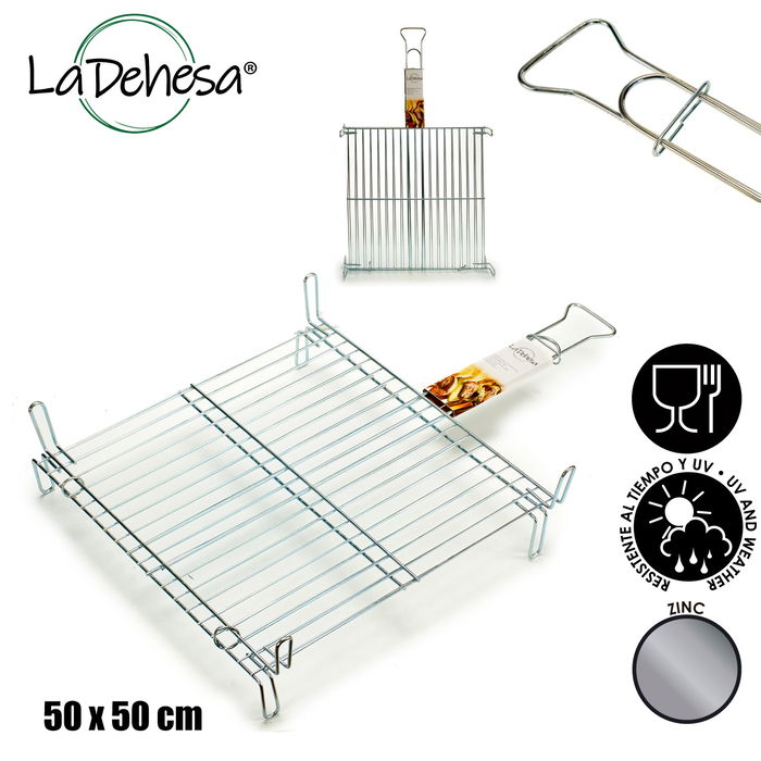 La Dehesa Parrilla Doble Zincada 50 x 50 cm Plateada Metal Acero Zincado con 4 Patas y Asa (Set de 5)