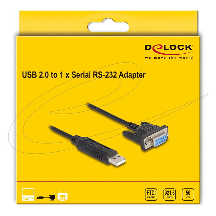 DeLOCK Adaptador USB 2.0 a Serie RS-232 Sub-D 9 pines, 50 cm DeLOCK Adaptador USB 2.0 a Serie RS-232 Sub-D 9 pines, 50 cm