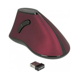 DeLOCK 12528 Ratón Vertical Ergonómico Inalámbrico 2.4 GHz, 5 Botones, Óptico 1000 DPI, Para Mano Derecha, Negro/Rojo, Para Oficina y PC