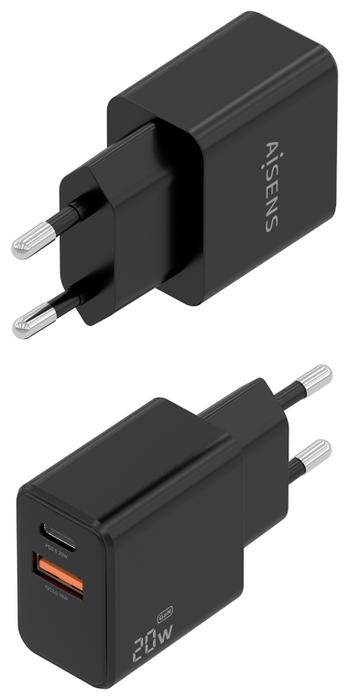 Aisens Cargador GaN 20W con USB-C y USB-A Negro A110-1026 Aisens Cargador GaN 20W con USB-C y USB-A Negro A110-1026