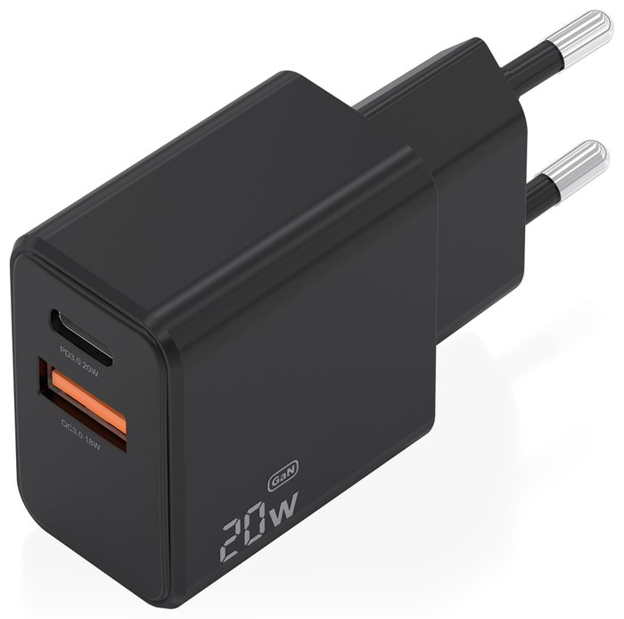 Aisens Cargador GaN 20W con USB-C y USB-A Negro A110-1026 Aisens Cargador GaN 20W con USB-C y USB-A Negro A110-1026