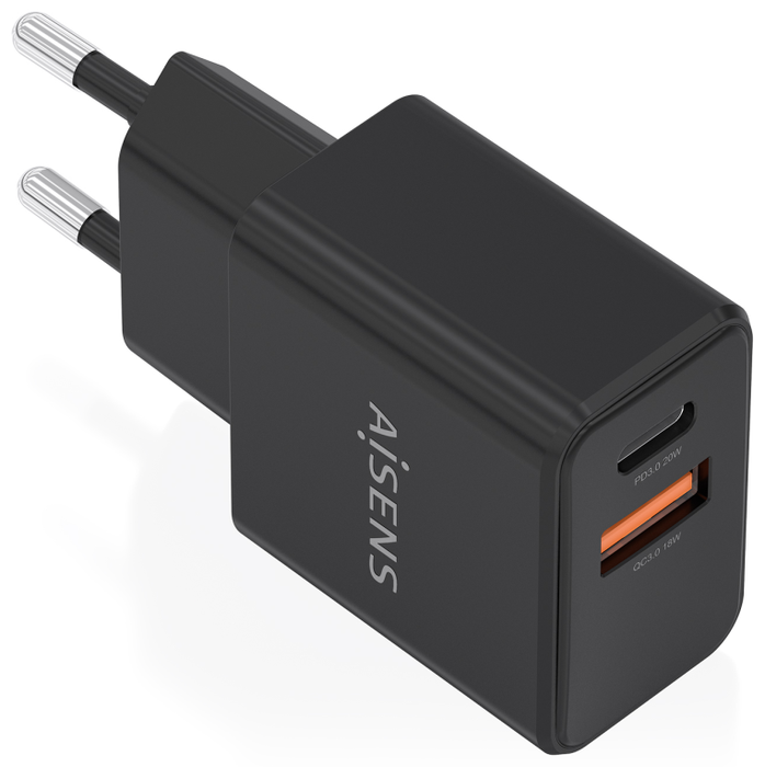 Aisens Cargador GaN 20W con USB-C y USB-A Negro A110-1026 Aisens Cargador GaN 20W con USB-C y USB-A Negro A110-1026