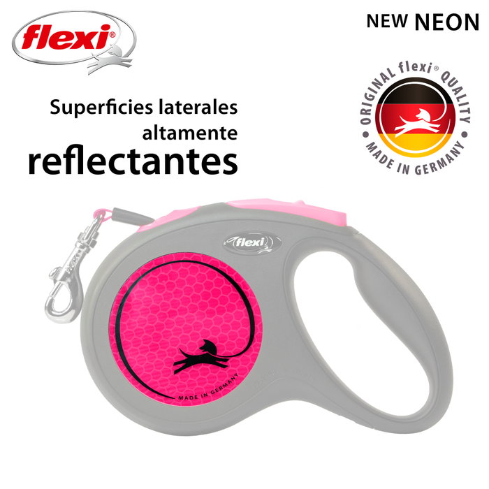 Flexi New NEON Cinta Rosa 5m para perros hasta 25kg Flexi New NEON Cinta Rosa 5m para perros hasta 25kg