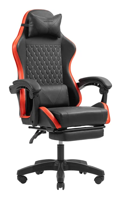 Mars Gaming MGC-X Silla Gaming Ergonómica con Respaldo Reclinable, Soporte Lumbar/Cervical y Reposapiés - Color Negro/Rojo