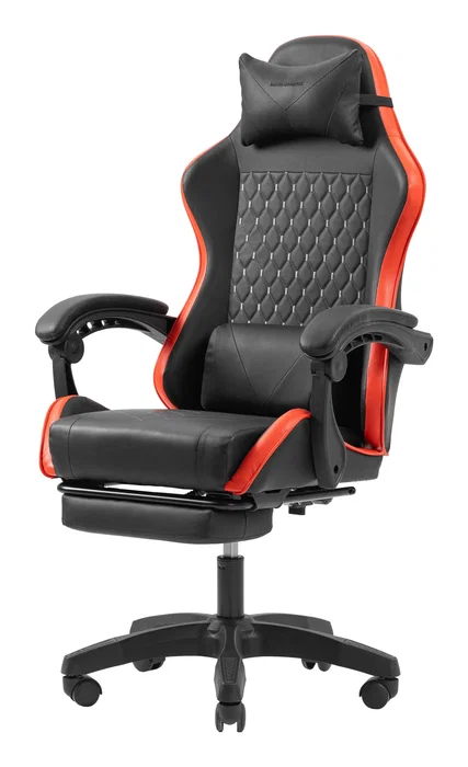 Mars Gaming MGC-X Silla Gaming Ergonómica con Respaldo Reclinable, Soporte Lumbar/Cervical y Reposapiés - Color Negro/Rojo