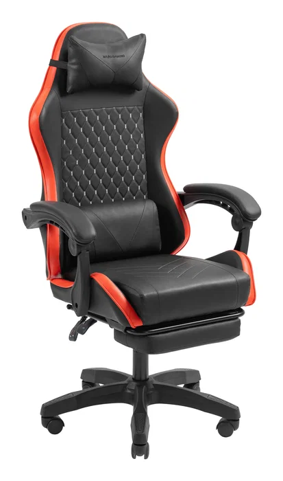 Mars Gaming MGC-X Silla Gaming Ergonómica con Respaldo Reclinable, Soporte Lumbar/Cervical y Reposapiés - Color Negro/Rojo