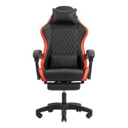 Mars Gaming Silla Gamer MGC-X Negra Roja - Respaldo Reclinable 135°, Reposabrazos Ajustables, Reposapiés, Cojín Lumbar y Cervical