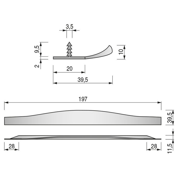Viefe Tirador Embutir Forma Aluminio Largo 197 mm Viefe Tirador Embutir Forma Aluminio Largo 197 mm