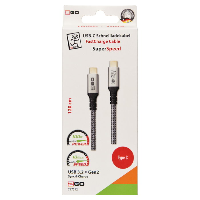 2GO Cable USB-C 100W 10Gbps 1,2m Negro, Plata 2GO Cable USB-C 100W 10Gbps 1,2m Negro, Plata