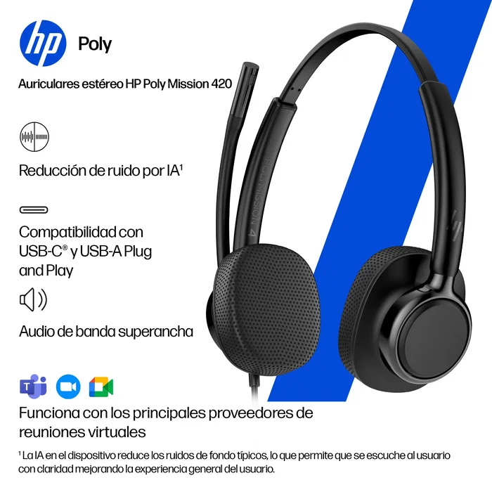 HP Poly Mission 425 Classic Auriculares Estéreo USB