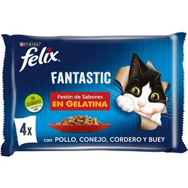 Purina Felix Feline Fantastic Festín de Carnés Comida Húmeda para Gato en Sobre, Paquete de 12x85g