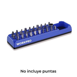 WORKPRO Organizador Magnético Vacío Rectangular para 38 Puntas de ø6.35 mm + Adaptador de ø13 mm y Compartimento 40x40 mm - 177x45 mm