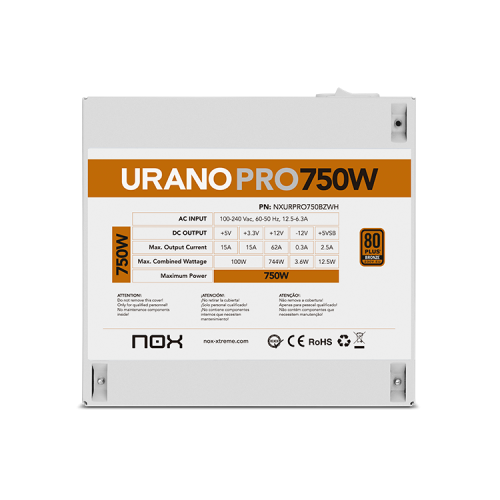 NOX Urano PRO White 750W Bronze ATX Blanca
