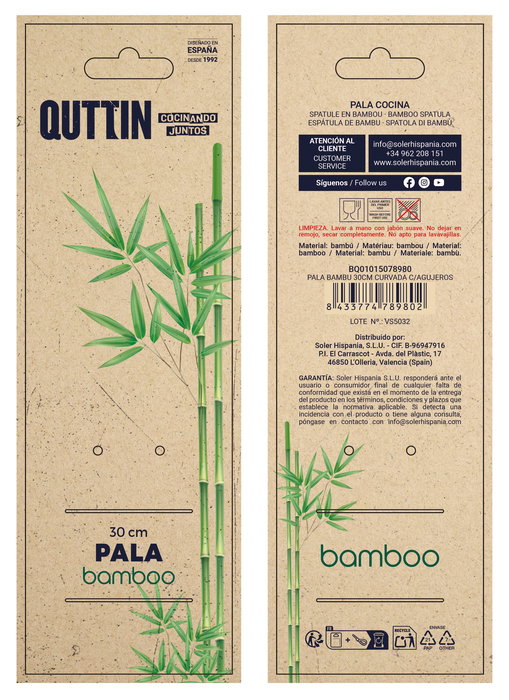 Quttin Pala Bambú Curvada 30 cm con Agujeros (36 Unidades)