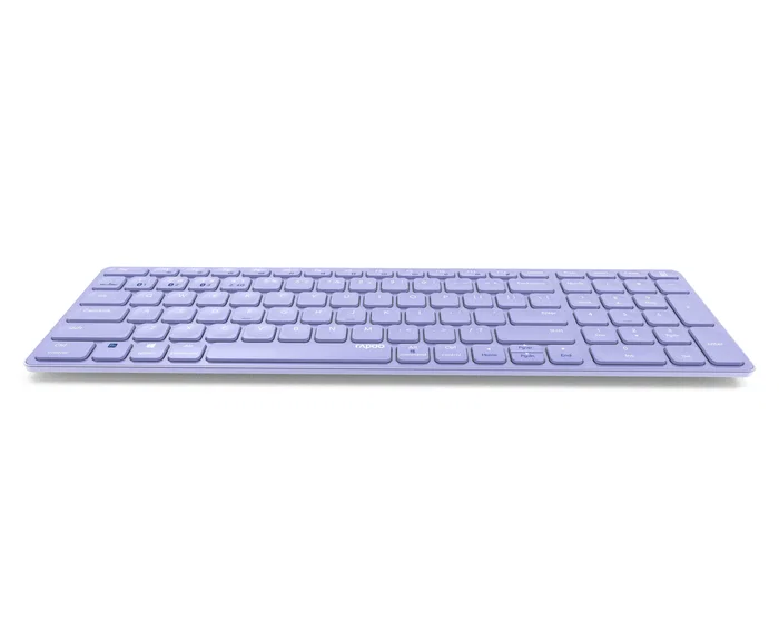 Rapoo E9700M Teclado Inalámbrico RF + Bluetooth 5.0, 100% Completo con Touchpad, Color Púrpura, Idioma Inglés Internacional, Diseño Ultrafino de Aluminio, 99 Teclas, para Oficina