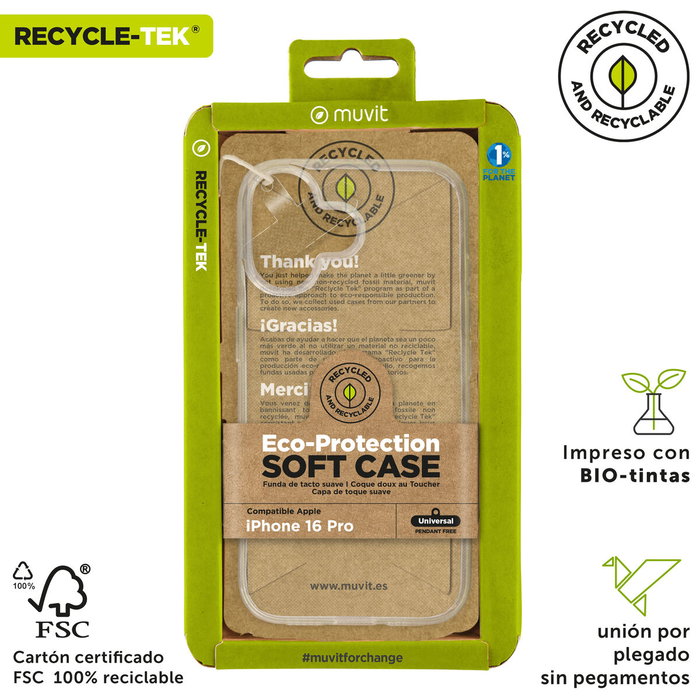 Muvit Funda Recycletek para Apple iPhone 16 Transparente Muvit Funda Recycletek para Apple iPhone 16 Transparente