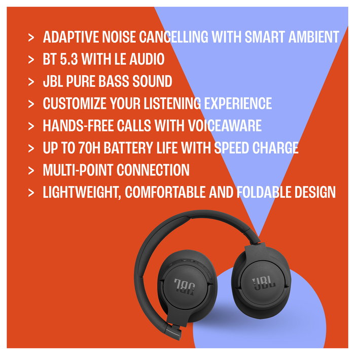 JBL Tune 770NC Auriculares Inalámbricos con Cancelación de Ruido, Negro